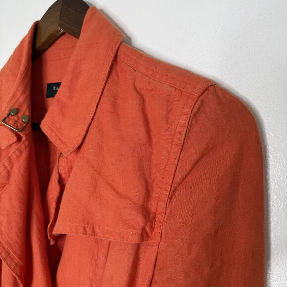 Talbots Jacket Womens 4 Orange Pure Irish Linen Belted Trench Coat Lightweight - Picture 2 of 8